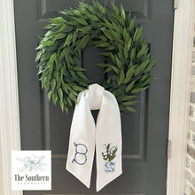 Load image into Gallery viewer, Linen Wreath/Basket Sash - Chinoiserie Lily of the Valley
