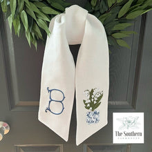 Load image into Gallery viewer, Linen Wreath/Basket Sash - Chinoiserie Lily of the Valley
