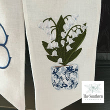 Load image into Gallery viewer, Linen Wreath/Basket Sash - Chinoiserie Lily of the Valley
