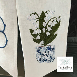 Linen Wreath/Basket Sash - Chinoiserie Lily of the Valley