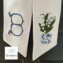 Load image into Gallery viewer, Linen Wreath/Basket Sash - Chinoiserie Lily of the Valley
