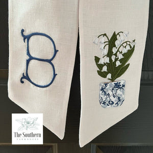 Linen Wreath/Basket Sash - Chinoiserie Lily of the Valley