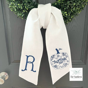 Linen Wreath/Basket Sash - Chinoiserie Pumpkin