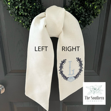 Load image into Gallery viewer, Linen Wreath/Basket Sash - Coral &amp; Seashell Crest Monogram
