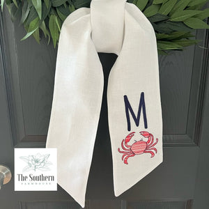 Linen Wreath/Basket Sash - Sketched Crab Monogram
