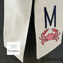 Load image into Gallery viewer, Linen Wreath/Basket Sash - Sketched Crab Monogram
