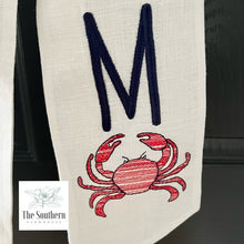 Load image into Gallery viewer, Linen Wreath/Basket Sash - Sketched Crab Monogram
