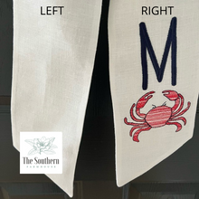 Load image into Gallery viewer, Linen Wreath/Basket Sash - Sketched Crab Monogram
