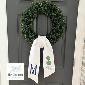 Linen Wreath/Basket Sash - Chinoiserie Double Topiary Tree