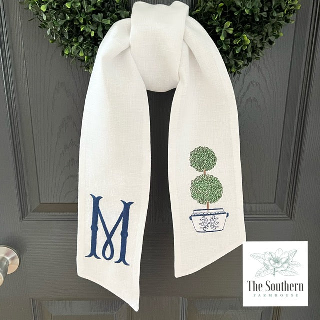 Linen Wreath/Basket Sash - Chinoiserie Double Topiary Tree