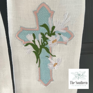 Linen Wreath/Basket Sash - Easter Lily Cross