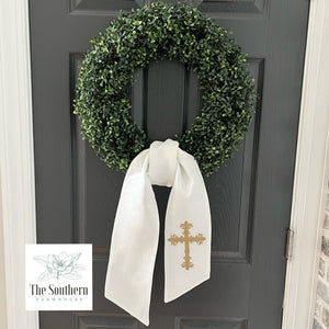 Linen Wreath/Basket Sash - Elegant Cross