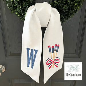 Linen Wreath/Basket Sash - Fourth of July Fireworks