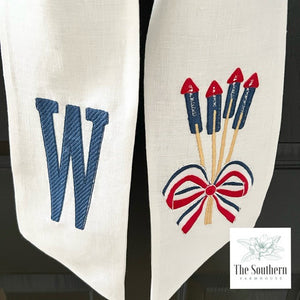 Linen Wreath/Basket Sash - Fourth of July Fireworks