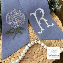 Load image into Gallery viewer, Linen Wreath/Basket Sash - Hydrangea Monogram
