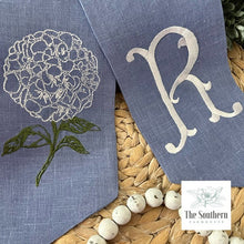 Load image into Gallery viewer, Linen Wreath/Basket Sash - Hydrangea Monogram
