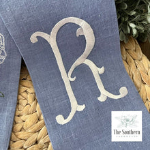 Load image into Gallery viewer, Linen Wreath/Basket Sash - Hydrangea Monogram
