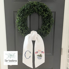Load image into Gallery viewer, Linen Wreath/Basket Sash - Patriotic Chinoiserie Iris
