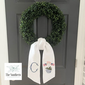 Linen Wreath/Basket Sash - Patriotic Chinoiserie Iris