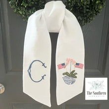 Load image into Gallery viewer, Linen Wreath/Basket Sash - Patriotic Chinoiserie Iris
