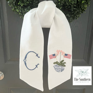 Linen Wreath/Basket Sash - Patriotic Chinoiserie Iris