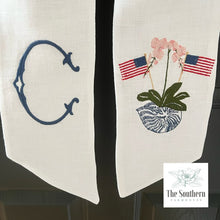 Load image into Gallery viewer, Linen Wreath/Basket Sash - Patriotic Chinoiserie Iris
