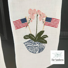 Load image into Gallery viewer, Linen Wreath/Basket Sash - Patriotic Chinoiserie Iris
