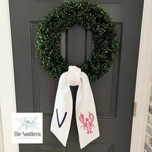 Load image into Gallery viewer, Linen Wreath/Basket Sash - Sketched Lobster Monogram
