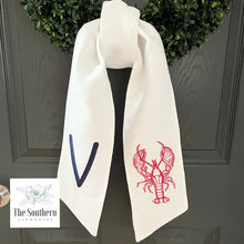 Load image into Gallery viewer, Linen Wreath/Basket Sash - Sketched Lobster Monogram
