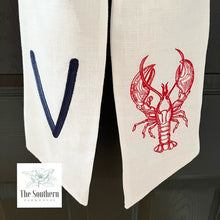 Load image into Gallery viewer, Linen Wreath/Basket Sash - Sketched Lobster Monogram
