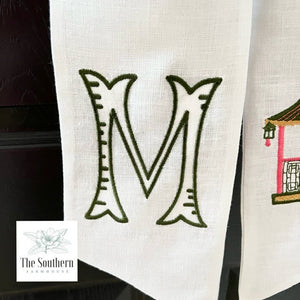 Linen Wreath/Basket Sash - Chinoiserie Pagoda