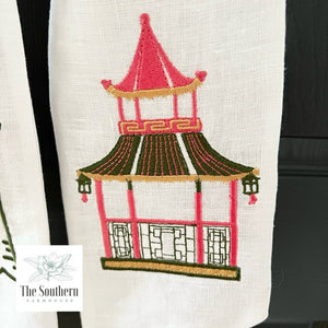 Linen Wreath/Basket Sash - Chinoiserie Pagoda