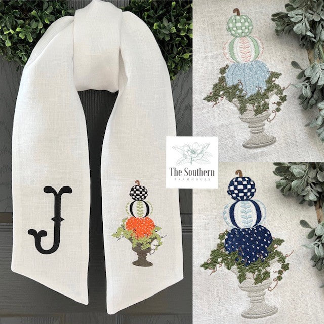 Linen Wreath/Basket Sash - Pumpkin Topiary in 3 Colorways