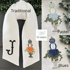 Linen Wreath/Basket Sash - Pumpkin Topiary in 3 Colorways