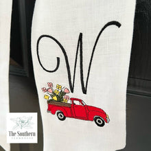 Load image into Gallery viewer, Linen Wreath/Basket Sash - Little Red Truck Monogram

