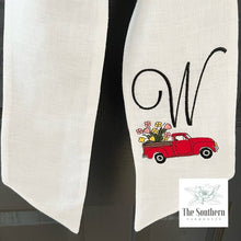 Load image into Gallery viewer, Linen Wreath/Basket Sash - Little Red Truck Monogram
