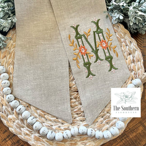 Linen Wreath/Basket Sash - Regal Daisy Monogram