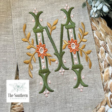 Load image into Gallery viewer, Linen Wreath/Basket Sash - Regal Daisy Monogram
