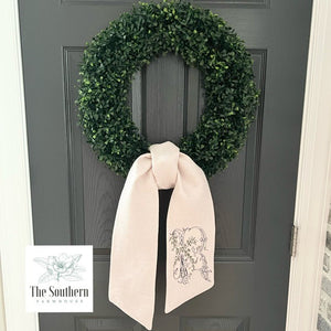 Linen Wreath/Basket Sash - Romantic Floral Sketched Monogram