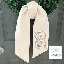 Load image into Gallery viewer, Linen Wreath/Basket Sash - Romantic Floral Sketched Monogram
