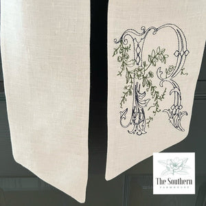 Linen Wreath/Basket Sash - Romantic Floral Sketched Monogram