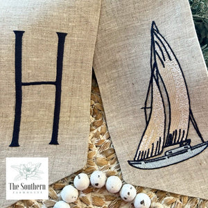 Linen Wreath/Basket Sash - Sailboat Monogram