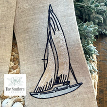 Load image into Gallery viewer, Linen Wreath/Basket Sash - Sailboat Monogram

