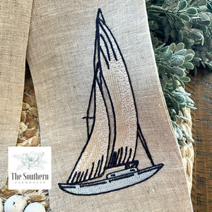 Linen Wreath/Basket Sash - Sailboat Monogram