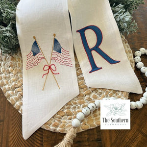 Linen Wreath/Basket Sash - Sketched American Flags