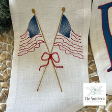 Load image into Gallery viewer, Linen Wreath/Basket Sash - Sketched American Flags
