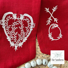 Load image into Gallery viewer, Linen Wreath/Basket Sash - Vintage Heart Red
