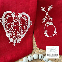 Load image into Gallery viewer, Linen Wreath/Basket Sash - Vintage Heart Red
