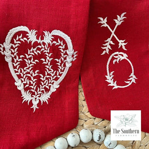Linen Wreath/Basket Sash - Vintage Heart Red