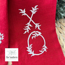 Load image into Gallery viewer, Linen Wreath/Basket Sash - Vintage Heart Red
